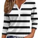 LilyCoco Striped Shirt Women Casual Button V Neck 3/4 Sleeve Tops (Medium)