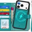 TUCCH Detachable Case Wallet for iPhone 17 Pro (6.3") 2025, Wrist Strap | 4 Card Slots RFID Blocking | Wireless Charging | Stand | 2-in-1 Magnetic | PU Leather | Shockproof Folio Cover | Cyan