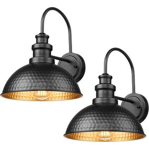 Outdoor Barn Lights, 11.4 Inch Farmhouse Exterior Lighting Fixture, Anti-Rust Waterproof Industrial Black Outside Wall Sconces, Industrial Outdoor Wall Light for Porch,Garage,Patio (Black, 2 Pack)