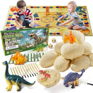 Dino Fossil Eggs Dinosaur Toys - 12 Dinosaur Eggs Dig Excavation Kit w Play Mat for Kids Ages 5-7 Easter Basket Essentials STEM Toy Christmas Birthday Gift for Boys Girls 3 4 5 6 7 8 + 8-13 Years Old (Khaki)