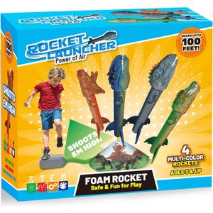 Dinosaur Rocket Launcher for Kids, 4 Rockets with Launcher Pad, Launch Up to 100 Ft, Dinosaur Toys for Kids, Outdoor Toys, Birthday Gifts for 3 4 5 6 7 Year Old Boys Girls