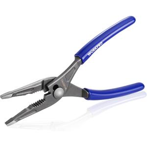 WORKPRO 8'' Long Nose Slip Joint Pliers, CR-V Needle Nose Pliers with Comfortable Grip Handles, 3-Zone Serrated Jaw from Premium Steel for Clamping, Tightening and Loosening