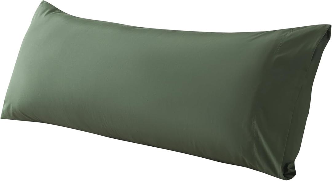 WhatsBedding Body Pillow Cover Cotton Fabric, Long Pillowcase Breathable & Skin-Friendly, Envelope Closure - Olive Green (20x54 inch)
