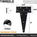 10 Inch T-Strap Gate Hinges, Heavy Duty Shed Door Hinges, Black Tee Hinges for Wooden Fences, Yard Gates, Rustproof Wrought Iron Hardware, 6 Pack