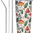 Qwalnely Mushroom Tumbler 20 OZ with Lid and Straw, Insulated Tumbler Mug Cup, Mushroom Gifts for Men Women