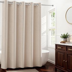 River Dream Linen Textured No Hooks Shower Curtain with Liner,Linen,71x74