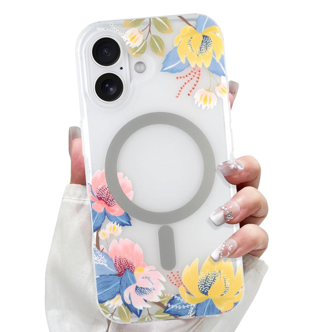 LSL Magnetic Case for iPhone 16 Cute Flower Pattern - Yellow