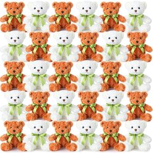Hungdao 36 Pcs Plush Bears Bulk 10 Inch Bears with Bow Cute White and Light Brown Stuffed Animals Small Soft Plush Toys Gifts for Birthday Graduation Wedding Baby Shower Party Favors
