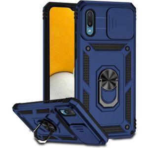 Case for Galaxy A02 Case, Samsung M02 SM-A022F Case with Slide Camera Cover, Built-in 360 Rotate Ring Kickstand Magnetic Shockproof Phone Cover for Samsung Galaxy A02 Blue