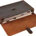 Genuine Leather File Folder, Accordian File Organizer, Leather Document Holder Resume Folio for Men & Women - Dark Brown (Non Custom)