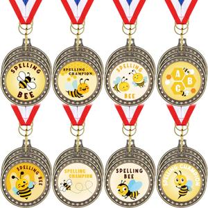 Riceshoot 24 Pcs Spelling Bee Award Medals with Neck Ribbon 2 Inch Spelling Bee Honeycomb Medal Trophy Medal Awards Prizes Winner Medals for School Students Teaching Competitions