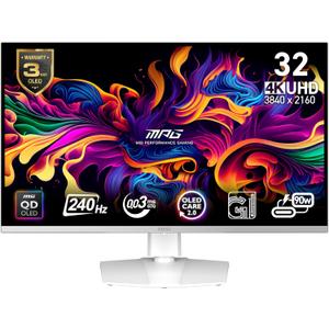 msi MPG 321URXW QD-OLED 31.5 Inch 4K UHD Gaming Monitor - 3840 x 2160 Quantum Dot OLED Panel, 240Hz / 0.03ms, 99% DCI-P3, E2, DisplayHDR True Black 400, KVM, RGB - DP 1.4a, HDMI 2.1, USB Type-C 98W