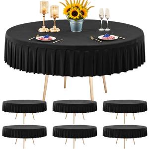PARTISKY 6 Pack Black Round Spandex Tablecloths for 72 inch Table, Wrinkle Free 6FT Round Table Cloths Stretchy Fitted Table Cover with Skirt for Wedding Birthday Graduation Party Banquet