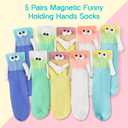 5 Pairs Magnetic Holding Hands Socks, Novelty Cute Funny Gift Socks for Men & Women, Couple, Best Friends, Lovers (White)