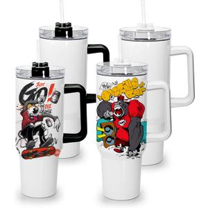 sweet grain Sublimation Tumblers 40 oz with Handle(4 Pack) - Stainless Steel Double Wall Vacuum Insulated Large Tumbler Bulk with Removable Handle and Straw - Black & White Handle