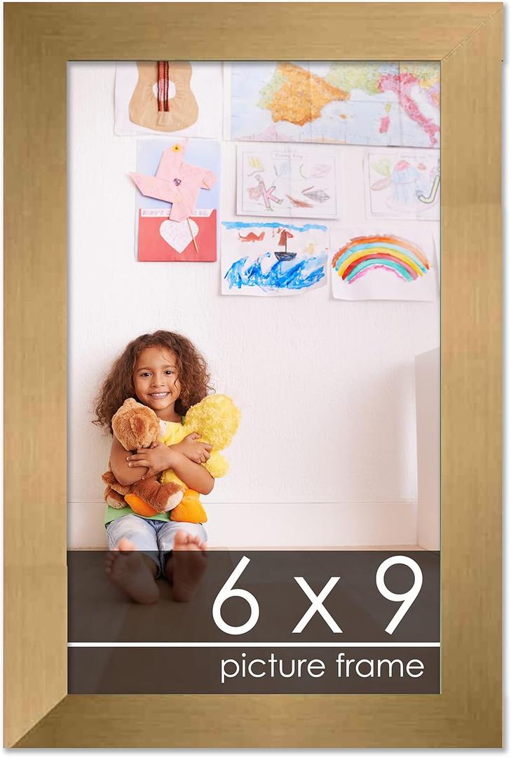 Poster Palooza 6x9 Frame Gold Bronze Wood Picture Frame - UV Acrylic, Foam Board Backing, & Hanging Hardware Included