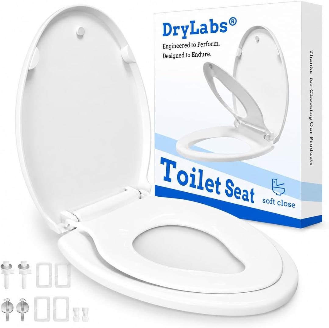 Elongated Toilet Seat with Built-In Toddler Seat 18.5" - Soft Close for Child & Adult, Potty Training Seat, Durable PP Toilet Seat, Easy Installation & Removal, Fits Most Toilet Bowls