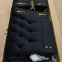 KEIKI 87" Chesterfield Velvet Button Tufted Sofa with High Density Foam Cushions, Modern 3-Seater Couch with Gold Strip Trim Decoration, Easy Assembly, for Apartment, Living Room, Office, Black (87"+Flared Arms)