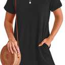 ANRABESS Women's Summer Casual T Shirt Dresses Short Sleeve Crewneck Striped Mini Shift Dress 2025 Beach Vacation Outfits (XX-Large, Black)