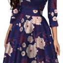 Simple Flavor Women's Floral Vintage Dress Elegant Midi Evening Dress 3/4 Sleeves (Blue, XXL)