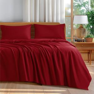 Shilucheng 100% Cotton King Size Sheets Set - 600 Thread CountLuxury Egyptian Cotton Bed Sheets5-Star Hotel Quality Sheets, Breathable & Cooling, 16 Inch Deep Pocket - 4 Piece (Burgundy, King)