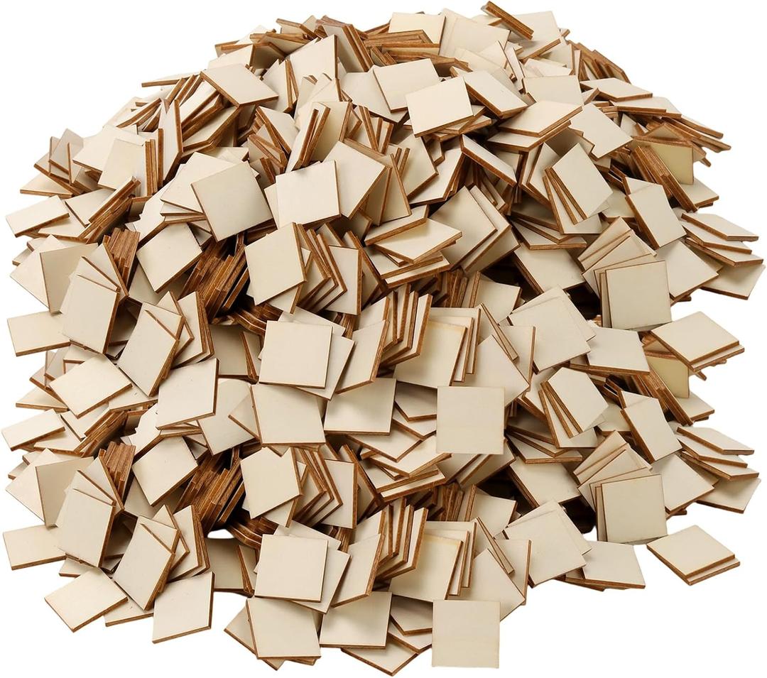 Square Wood Tiles, 1.18 Inch, 1/8 Inches Thick, 1000 Pieces, Unfinished Square Wood Slices for DIY Crafts
