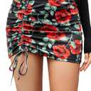 Avidlove Mini Skirts for Women Bodycon Casual Mini Skirts Adjust Drawstring Sexy Ruched Short Skirt Micro Club Skirt (Small, Leaf Rose)