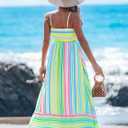 popvil Women Summer Maxi Dress 2026 Spaghetti Strap Long Beach Dress A-Line Flowy Casual Sleeveless Striped Vacation Sun Dress(Rainbow Blue,X-Large)