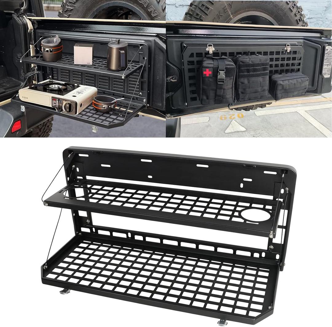 Tailgate Table Rear Foldable Cargo Shelf Aluminum Alloy Storage Shelf MOLLE Panel for Jeep Wrangler JK JKU JL JLU