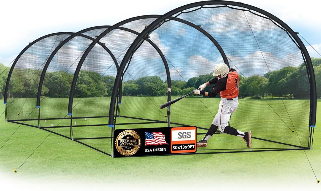 ORIENGEAR Baseball Batting Cage 13/20/30ft for Backyard, Baseball Training Equipment Netting Cages, Golf Softball Baseball Nets for Batting with Frame and Net, Hitting and Pitching Practice
