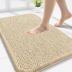 Arotive Bathroom Rugs 34x21, Extra Soft Absorbent Shaggy Chenille Bath Rugs, Machine Washable Rubber Backing Non-Slip Bath Mats for Bathroom Floor Tub and Shower, Home Decor Accessories, Beige