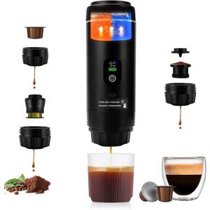 3 in1 Portable Espresso Machine with LED Display,20 Bar Pressure,Real-Time Temp&Battery Indicator,Portable Coffee Maker Compatible with Ground Coffee & Capsules, for Travel,Home & Office