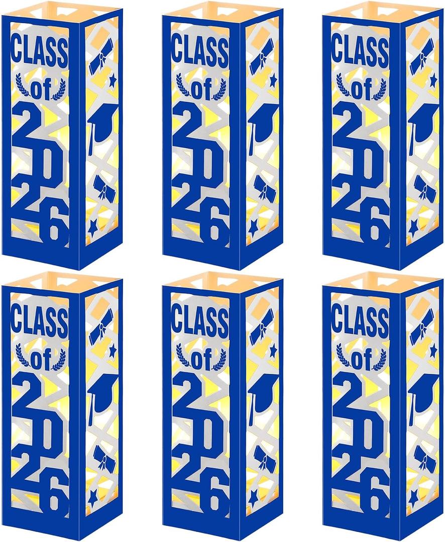 Tellingyou 6 Pcs Graduation Table Centerpieces Boxes Class of 2026 Graduation Lantern with LED Light Congrats Grad School College Photo Props for Party Table Decor(7.87 * 2.8inch,Blue)