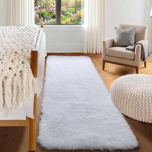 ONASAR White Runner Rugs for Bedroom Living Room, Luxury Bedside Fluffy Area Rug 2x6 Feet, Ultra Soft Plush Faux Fur Floor Throw Carpet for Hallway Nursery Kids Dorm Home Decor Aesthetic