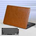 Funut for MacBook Air 13 Inch Case 2026 2025-2022 M5 M4 M3 M2 A3449 A3240 A3113 A2681, Vintage Waxed Leather Scratch & Shockproof Plastic Hard Shell Case & Keyboard Cover, Vintage Brown