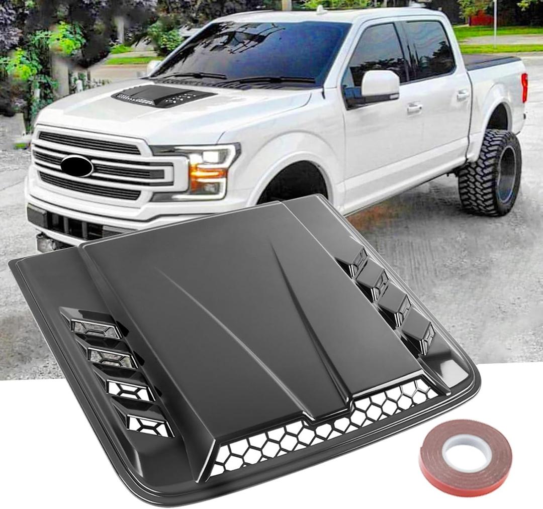 Universal Car Hood Vent,Car Engine Hood Vents,Hood Scoop Air Vent for Trucks, Suit for Dodge Ram 1500 2500 3500,Chevy Silverado, F-150, F-250, F-350(Black) (Black-20 X 18.5 Inches)