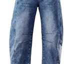 GRAPENT Barrel Jeans for Women Trendy High Waisted Wide Leg Baggy Cropped Relax Fit Stretch Denim Trouser Ankle Pants.Large