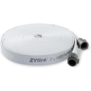 ZYfire Fire Hose - 2" ID x 100 FT Single Jacket EPDM Firefighter Hose with M F NST/NH Aluminum Couplings 750 PSI Burst Pressure Lightweight for Use in Firefighting
