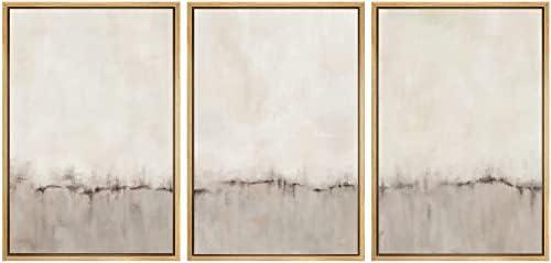 SIGNWIN Framed Canvas Print Wall Art Set Grunge Brown Gray Pastel Landscape Shapes Abstract Illustrations Modern Art Decorative Nordic Chic Calm for Living Room, Bedroom, Office - 16"x24"x3 Natural