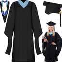 Mepase Master Graduation Cap Gown and Hood 2026 Cotton Matte Black Unisex Master Degree Graduation Regalia with Cap Gown Hood