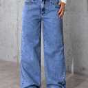 Women's High Waisted Straight Leg Jeans – Relaxed Fit Long Denim Pants for Casual Everyday Wear (Medium Blue,Large)