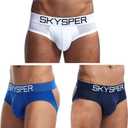 SKYSPER Men's Jockstrap Breathable Mesh 3pcs Jock Strap Male Underwear, Athletic Supporters for Men (Medium, Sg07-blue/White/Navyblue-3pcs)