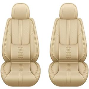 2 Seat Nappa Leather Front Car Seat Cover,Universal Waterproof Car Seat Protector with Storage Pocket Seat Belt Compatible,Non-Slip Car Seat Cover for Cars, Trucks and SUVs (Beige)