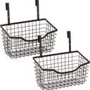 Nicunom 2 Pack Cabinet & Wall Mount Basket, Large Metal Wire Basket Wall Mount Hanging Basket Over Cabinet Door Organizer Bin Grid Storage Baskets for Home Kitchen Bathroom Pantry, Bronze