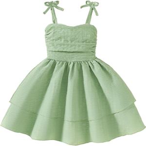 Toddler Girl Dress Kids Strap Dresses for Girls Summer Outfits Smocked Back Casual Beach Sundress (2-3T, Green)