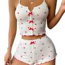 Hilinker Womens Heart 2 Piece Pajama Set Sexy Ribbed Crop Cami and Shorts Cute PJ Sets C Red Heart X-Large