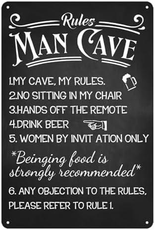 Pack of 6 Man Cave Rules Signs Man Cave Decor Vintage Metal Tin Sign For Bar Room Kitchen Bathroom Home Garage Art Wall Decoration