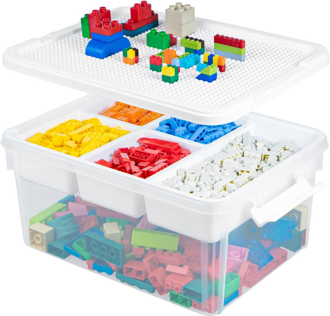 Creahaus 16L Organizers and lego storage Box with Removable Tray and lego building tray kids storage boxes Craft Box for Lego Art, Playdoh, Tool, Craft, Toy(Clear)