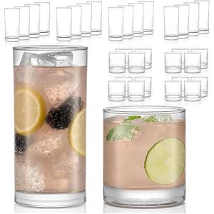 Libbey Province 24-Piece Glasses Drinking Set, Ideal Dining Glassware Sets, Glass Tumbler Set with Lines, Dishwasher Safe Glass Sets For Drinking