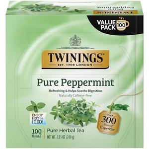 Twinings Pure Peppermint Herbal Tea Individually Wrapped Bags, 100 Count (Pack of 1), Fresh Minty Flavour, Naturally Caffeine-Free, Enjoy Hot or Iced, 100 Teabags Exp. 01/07/29